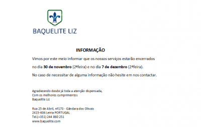 Encerramento feriados Dezembro